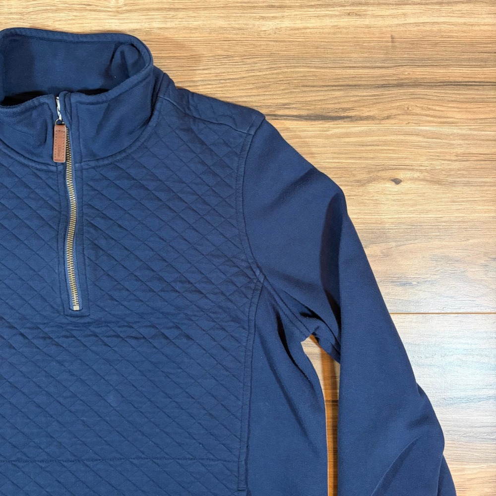 LL Bean Womens Quilted Quarter Zip Pullover Sweatshirt Navy Blue Large 502745 - Picture 6 of 12